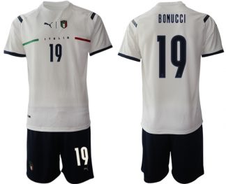 BONUCCI #19 Italien Euro 2021 Auswärtstrikots FIGC Trikotsatz weiß Kurzarm + Kurze Hosen