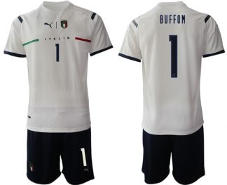BUFFON #1 Italien Euro 2021 Auswärtstrikots FIGC Trikotsatz weiß Kurzarm + Kurze Hosen