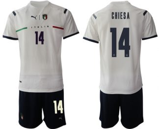 CHIESA #14 Italien Euro 2021 Auswärtstrikots FIGC Trikotsatz weiß Kurzarm + Kurze Hosen