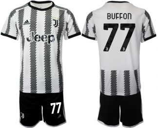 Fussballtrikots Günstig Juventus 2022-23 Heimtrikot Schwarz Weiß Kurzarm + Kurze Hosen BUFFON 77