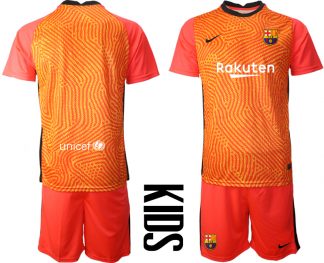 Günstige FC Barcelona 2020-2021 Goalkeeper Rot Fußballtrikots Set Kindertrikot