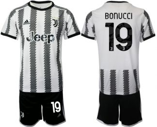 Herren Fußballtrikots Juventus 2022-23 Heimtrikot Schwarz Weiß kaufen mit Aufdruck BONUCCI 19