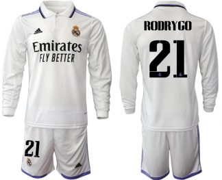 Herren Günstig Real Madrid Trikots 2022-23 Heimtrikot Weiß Fußballtrikots Set RODRYGO 21