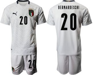Herren Italien EM 2020 Auswärtstrikot weiß Fussballtrikots Kurzarm + Kurze Hosen BERNARDESCHI 20