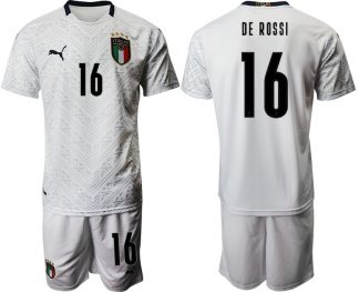 Herren Italien EM 2020 Auswärtstrikot weiß Fussballtrikots Kurzarm + Kurze Hosen DE ROSSI 16