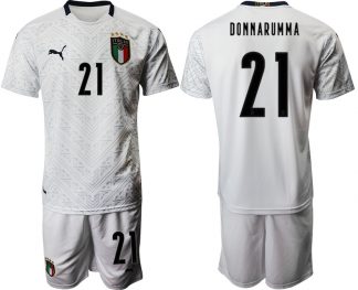 Herren Italien EM 2020 Auswärtstrikot weiß Fussballtrikots Kurzarm + Kurze Hosen DONNARUMMA 21