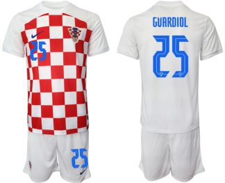 Herren Kroatien Heimtrikot WM-2022 weiß Rot Kaufen Kurzarm + Kurze Hosen GVARDIOL #25