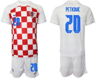 Herren Kroatien Heimtrikot WM-2022 weiß Rot Kaufen Kurzarm + Kurze Hosen PETKOVIC #20