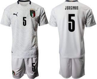 Italien EM 2020 Auswärtstrikot weiß Fussballtrikots Kurzarm + Kurze Hosen JORGINHO 5
