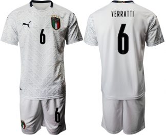 Italien EM 2020 Auswärtstrikot weiß Fussballtrikots Kurzarm + Kurze Hosen VERRATTI 6