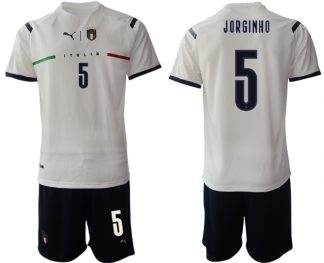 JORGINHO #5 Italien Euro 2021 Auswärtstrikots FIGC Trikotsatz weiß Kurzarm + Kurze Hosen
