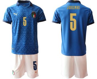 JORGINHO 5 Italien Heimtrikot EM 2020-2021 blau Kurzarm + weiß Fußballtrikots Set