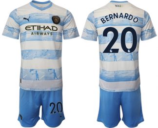 Manchester City Aufwärmtrikot 2022/2023 weiß blau Kurzarm + Kurze Hosen BERNARDO 20