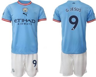 Manchester City Heimtrikot 2022/2023 blau weiß Trikotsatz mit Aufdruck G.JESUS 9