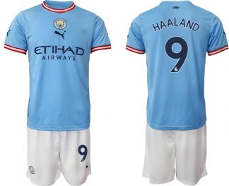 Manchester City Heimtrikot 2022/2023 blau weiß Trikotsatz mit Aufdruck HAALAND 9