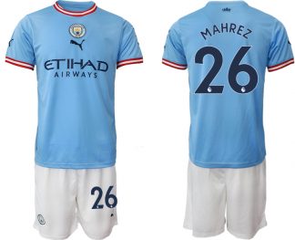 Manchester City Heimtrikot 2022/2023 blau weiß Trikotsatz mit Aufdruck MAHREZ 26