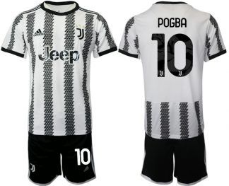 Neues Juventus 2022-23 Heimtrikot Schwarz Weiß Kurzarm + Kurze Hosen POGBA 10