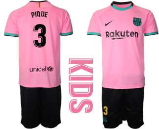PIQUE 3 FC Barcelona 2020-2021 Ausweichtrikot Set rosa Kurzarm + schwarz Kurze Hosen