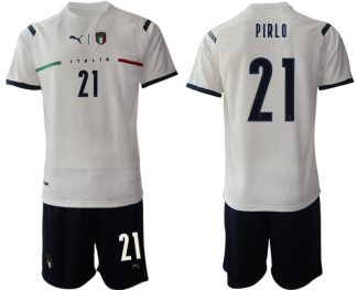 PIRLO #21 Italien Euro 2021 Auswärtstrikots FIGC Trikotsatz weiß Kurzarm + Kurze Hosen
