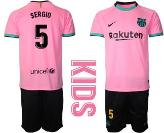 SERGIO 5 FC Barcelona 2020-2021 Ausweichtrikot Set rosa Kurzarm + schwarz Kurze Hosen
