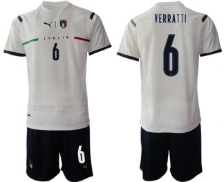 VERRATTI #6 Italien Euro 2021 Auswärtstrikots FIGC Trikotsatz weiß Kurzarm + Kurze Hosen