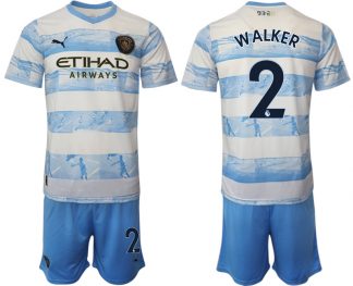 WALKER 2 Manchester City Aufwärmtrikot 2022/2023 weiß blau Kurzarm + Kurze Hosen