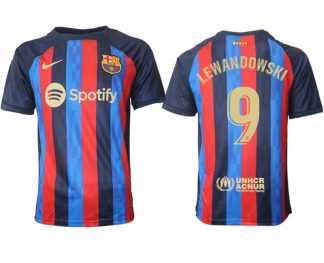 FC Barcelona 2022/23 Home Kit Heimtrikot Kurzarm Fussballtrikots LEWANDOWSKI 9