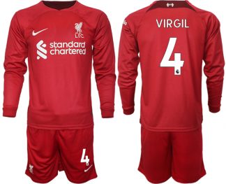 FC Liverpool 2022-23 Heimtrikot in rot Langarm + Kurze Hosen mit Aufdruck VIRGIL 4