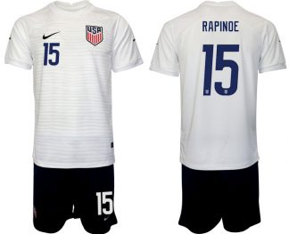 Fußballtrikot für Herren USA Heimtrikot WM 2022 Weiß Schwarz Fußballtrikots Set RAPINOE 15