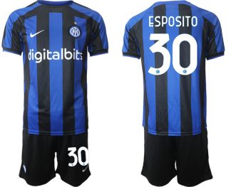 Günstig Inter Mailand 2022-2023 Heimtrikot Blau für Herren Fußballtrikots Set ESPOSITO 30