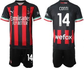 Herren AC Milan Heimtrikot 2022/23 Schwarz Rot Trikotsatz Kaufen mit Namen CONTI 14