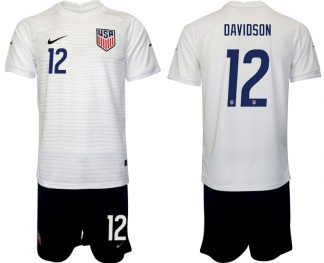 Herren USA Heimtrikot WM 2022 Weiß Schwarz Fußballtrikots Set mit Aufdruck DAVIDSON 12