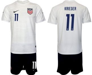 Herren USA Heimtrikot WM 2022 Weiß Schwarz Fußballtrikots Set mit Aufdruck KRIEGER 11