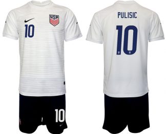Herren USA Heimtrikot WM 2022 Weiß Schwarz Fußballtrikots Set mit Aufdruck PULISIC 10