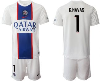 K.NAVAS 1 Paris Saint Germain PSG Auswärtstrikot 2022/23 Weiß Kurzarm + Kurze Hosen