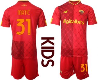 Kinder AS Roma 2022/23 Heimtrikot Rot Trikotsatz Kurzarm + Kurze Hosen mit Aufdruck MATIĆ 31