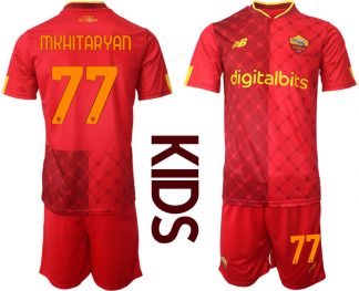 Kinder AS Roma 2022/23 Heimtrikot Rot Trikotsatz Kurzarm + Kurze Hosen mit Aufdruck MKHITARYAN 77