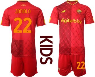 Kinder AS Roma 2022/23 Heimtrikot Rot Trikotsatz Kurzarm + Kurze Hosen mit Aufdruck ZINIOLO 22