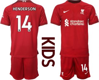 Kinder Fußballtrikots Liverpool Heimtrikot 2022/23 Rot Kurzarm + Kurze Hosen HENDERSON 14