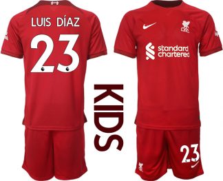 Kinder Fußballtrikots Liverpool Heimtrikot 2022/23 Rot Kurzarm + Kurze Hosen LUIS DÍAZ 23
