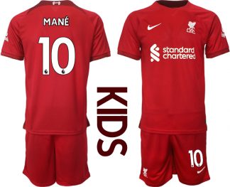 Kinder Fußballtrikots Liverpool Heimtrikot 2022/23 Rot Kurzarm + Kurze Hosen MANÉ 10
