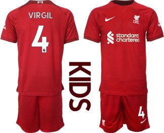 Kinder Fußballtrikots Liverpool Heimtrikot 2022/23 Rot Kurzarm + Kurze Hosen VIRGIL 4