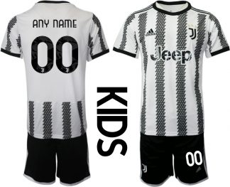 Kinder Juventus FC 2022-23 Heimtrikot Schwarz Weiß Kurzarm + Kurze Hosen Günstige Fußballtrikots