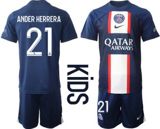 Kinder Paris Saint Germain PSG Heimtrikots 2022-2023 Blau Trikotsatz Kaufen ANDER HERRERA 21