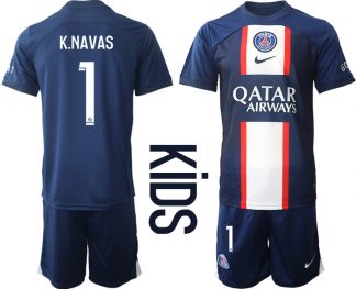 Kinder Paris Saint Germain PSG Heimtrikots 2022-2023 Blau Weiß Trikotsatz K.NAVAS 1
