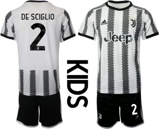 Kinderheim Juventus FC 2022-23 Trikot Schwarz Weiß Trikotsatz mit DE SCIGLIO 2