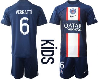 Kinderheim Trikot Paris Saint Germain PSG Heimtrikots 2022-2023 Blau Trikotsatz mit Aufdruck VERRATTi 6
