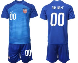 Neues United States Auswärtstrikot WM 2022 blau USA Trikots Kurzarm + Kurze Hosen Online