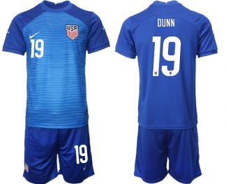 United States Auswärtstrikot WM 2022 blau USA Trikots Kurzarm + Kurze Hosen Online DUNN 19