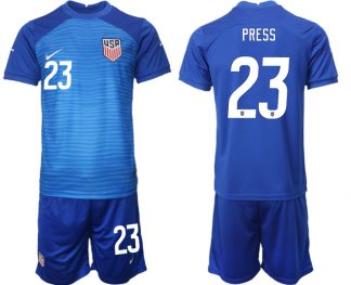 United States Auswärtstrikot WM 2022 blau USA Trikots Kurzarm + Kurze Hosen Online PRESS 23
